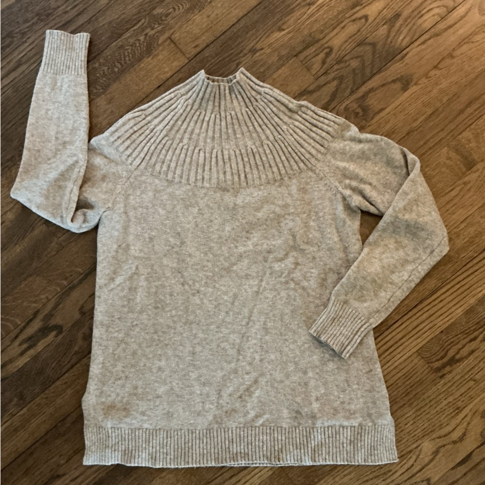 Anthropologie Ribbed Yoke Turtleneck Sweater in Taupe - Picture 2 of 4